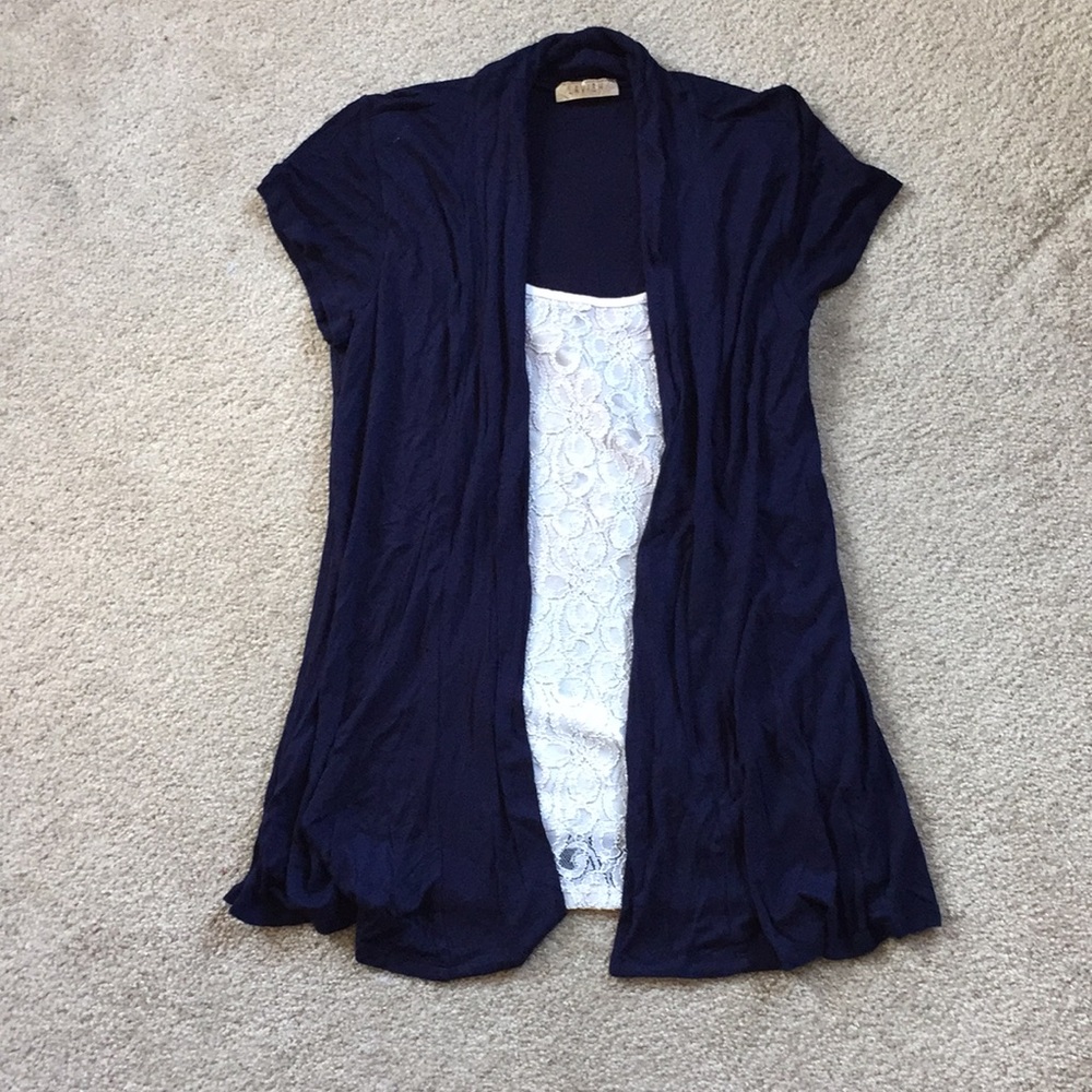 Short Sleeve Cardigan With Connected Tank